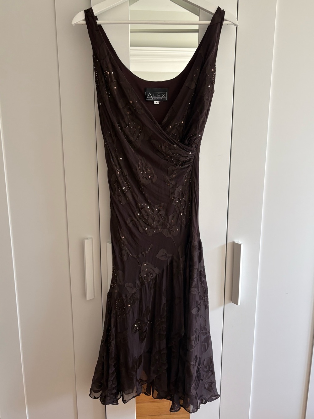 Vintage Alex Evenings Y2K Brown Floral Beaded Midi Dress